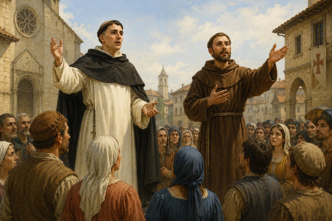 Szent Domonkos és Szent Ferenc együtt prédikálnak